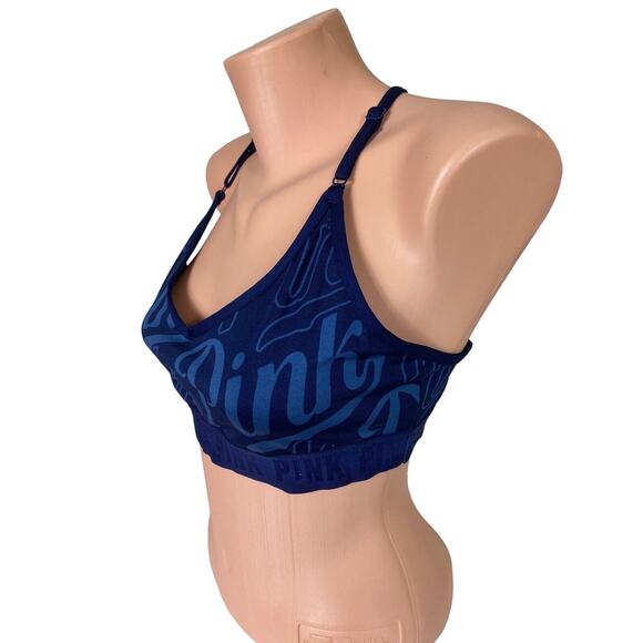 Victoria's Secret PINK Sport Bra Sz L Blue Strappy Back V-Neck - Picture 3 of 6